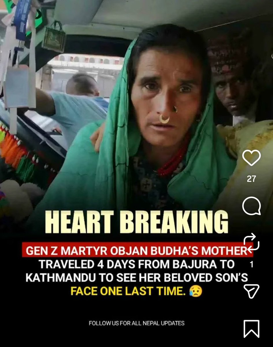 Macrophase123's tweet photo. Still remember this aama's innocent clueless face so vividly. She came all the from Bajura to Kathmandu to pick her son's corpse. She probably didn't even know about genZ, nepotism or protest &amp; she lost her son. https://t.co/ooTCYGKyHq