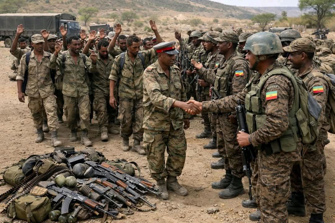 Ambachew_Assefa's tweet photo. ሌላ ድል!318የሻዕቢያ ወታደሮች እጃቸው ለመከላከያ ሰራዊታችን ሰጡ።በአሰብ-ቡሬ ግንባርና በትግራይ አካባቢዎች ድንበር  ሚገኙ የነበሩት 318ሻዕቢያ  ወታደሮች ከነአዛዣቸው እጃቸው ለመከላከያ ሰራዊት ሰጡ።ምርኮኛ የሆኑት የሻዕቢያ ወታደሮች ይመልከቱ! https://t.co/B363toylTV