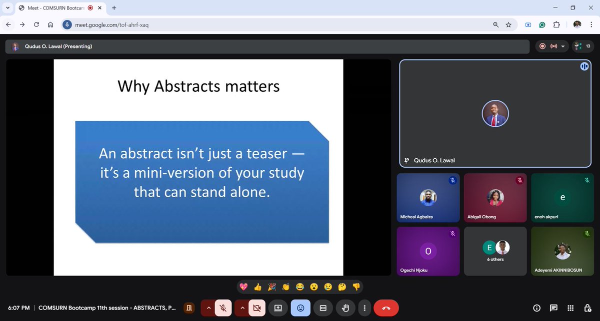 comsurn_benin's tweet photo. Research Bootcamp – Session 11

On February 27th 2026, COMSURN, University of Benin, held a workshop on Abstract Writing &amp; Scientific Presentation facilitated by Dr. Qudus Lawal.

Abstract is your scientific elevator pitch. 

Watch: https://t.co/imXiOHLUjd

#AbstractWriting https://t.co/vnLnUgxELz