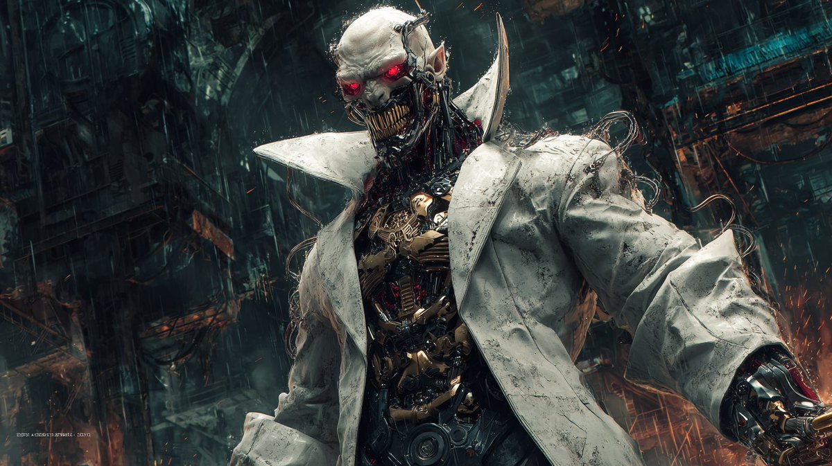 kugerukokok's tweet image. tosh challenge today sync with my theme so : 
day 4 from #mechapunk series 
vampire : this lunatic very obsessed with vampire lore, so change himself to look like one. 
btw since its toshi's daily challenge, QT your vampire! 
#fantasyart #cyberpunk #vampire