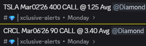 XclusiveTrading's tweet photo. Not too terrible for $8 a day. Too cheap in my opinion.

$CRCL 90C +370.59%
$TSLA 400C +308%
$AAPL 265C +121.43% and +176.79%
$SE 80C +206.25%
$SE 85C +242.86%
$HOOD 84C +128.42%
$COIN 205C +66.67% and +119.18%

>> https://t.co/DdQrUSTZup https://t.co/YWlT5szDHX