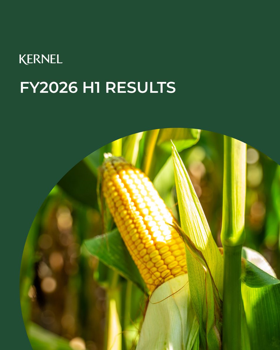 KernelUkraine's tweet photo. Our H1 FY2026 results:
+43% harvest under fire 🌾
 $247m EBITDA 💰
 15% of Ukraine’s grain exports 🌍

What else?
• $1.9bn revenue
• $119m net profit
• Rebuilt Chornomorsk terminal
• $45m invested in recovery & energy autonomy

Despite $3.2m war-related losses, we continue operating, rebuilding, and investing in 🇺🇦
