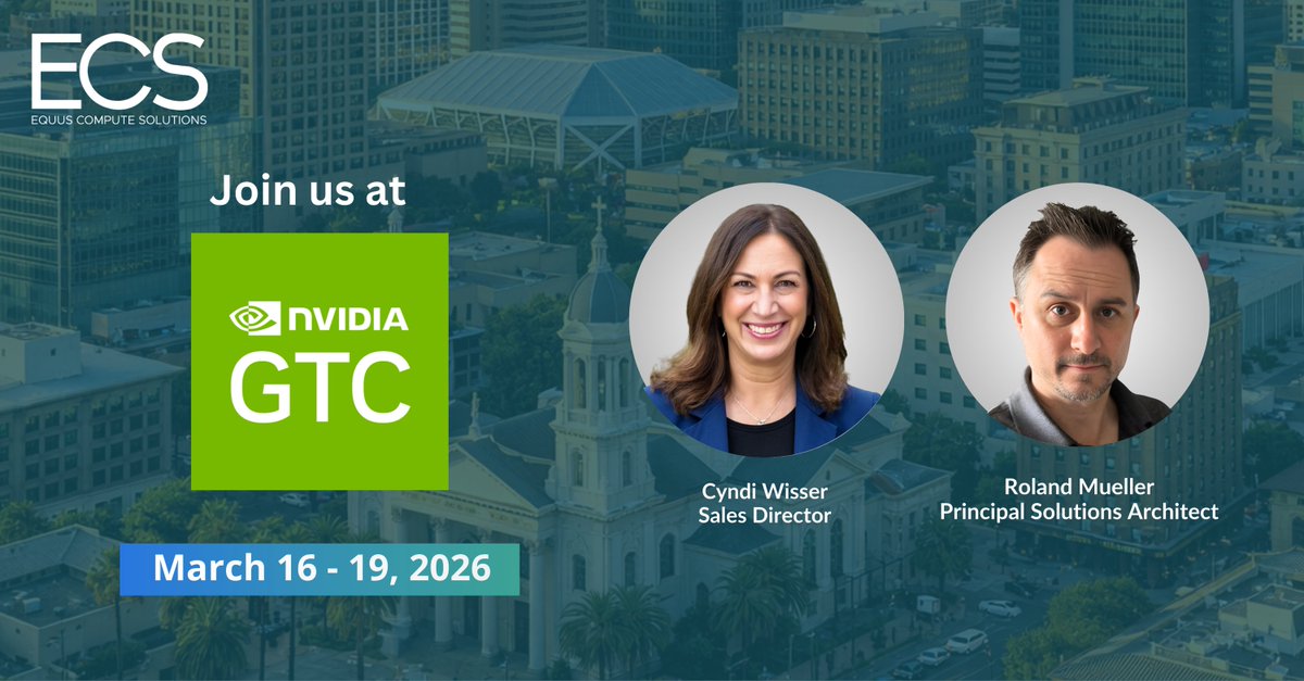 EquusCS's tweet photo. ECS is at #NVIDIAGTC all week.

Roland Mueller and Cynthia Wisser are in San Jose meeting with partners and AI leaders building next-gen GPU environments.

From design to deployment, ECS supports AI infrastructure end to end.

#GTC #NVIDIA https://t.co/LpEVHU1tJd