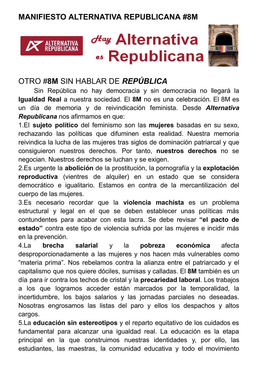 ALTER_info's tweet photo. Las mujeres de #AlternativaRepublicana recogemos el testigo de tantas pioneras que nos precedieron. Apelamos a todas las mujeres a tejer redes de ayuda mutua, trabajamos por un marco en el que haya encaje para todas nosotras. Caminamos por la consecución de la #IIIRepública #8M https://t.co/AARyjVaa4f