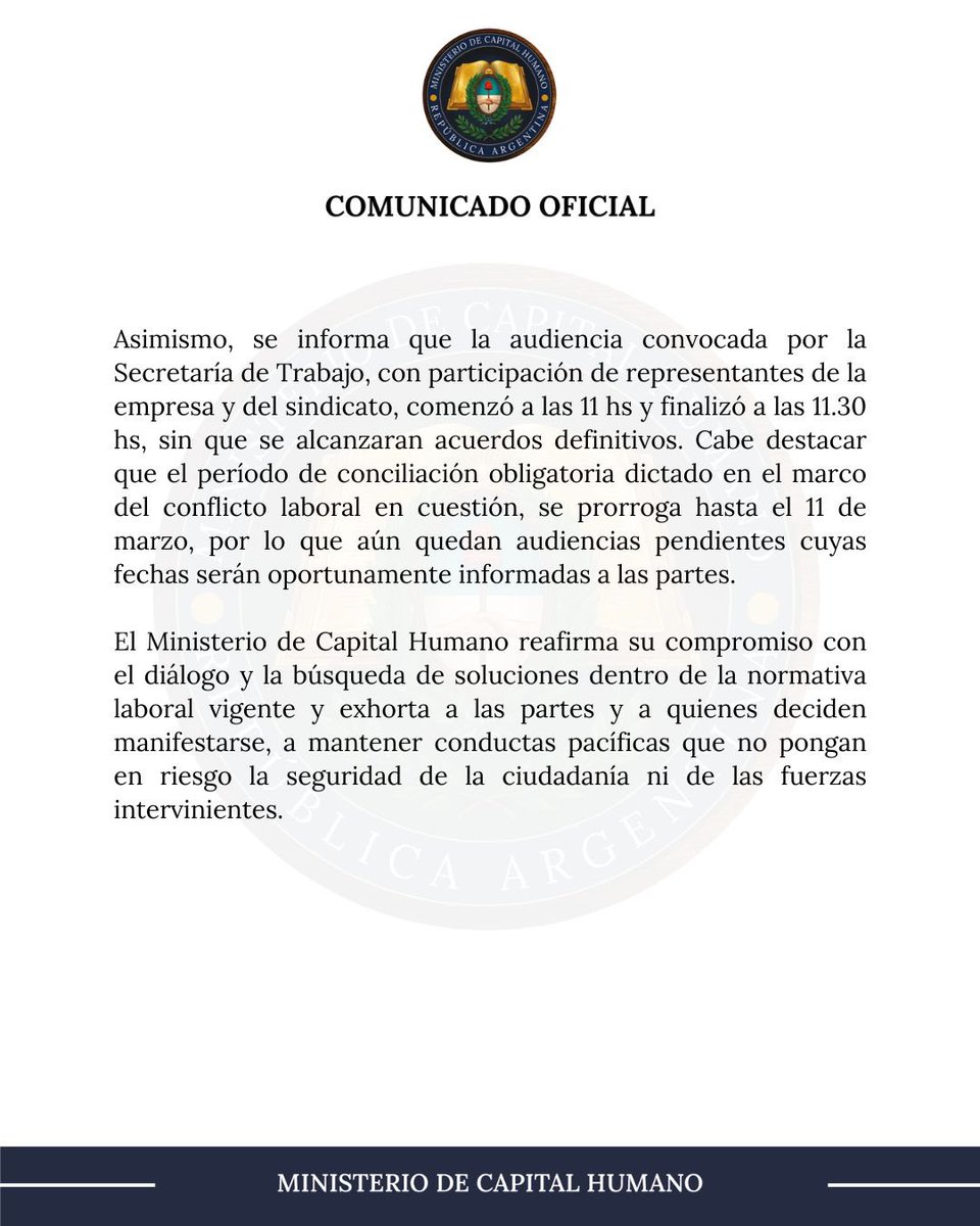 Comunicado oficial.

<a href="/JMilei/">Javier Milei</a>