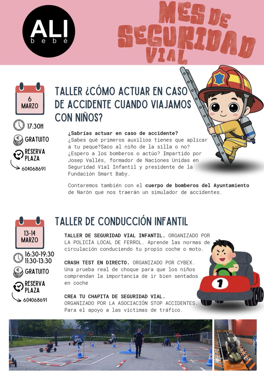 Gente de Ferrol y alrededores 👋

En Ali Bebé celebramos el Mes de la Seguridad Vial con talleres gratuitos para familias: cómo actuar en un accidente con niños, conducción infantil y crash test en directo.

📍 Ferrol
🎟️ ¡Reserva plaza!

#Ferrol