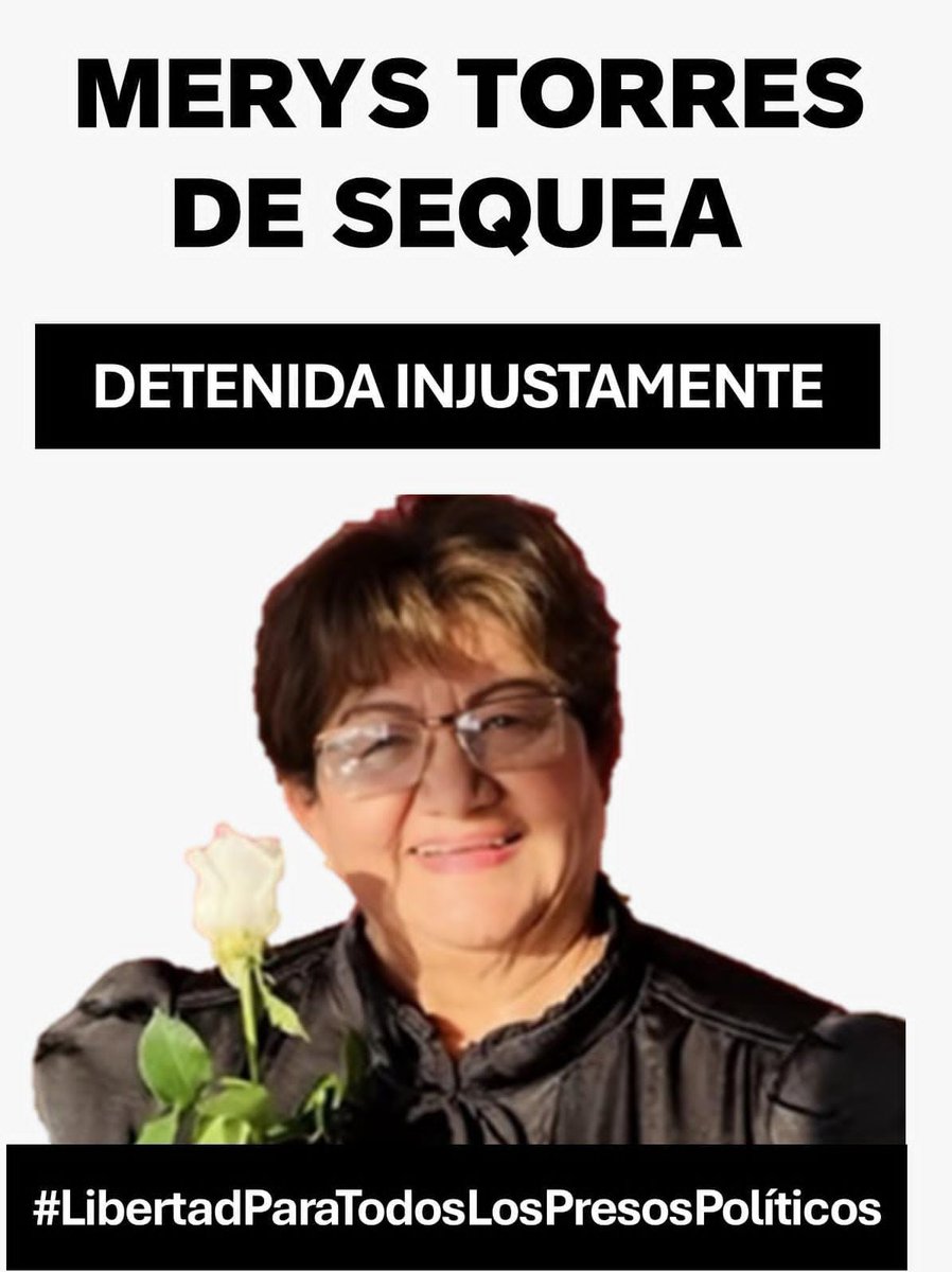 ALERTA | 🚨 Merys Torres de Sequea, de 71 años, permanece en aislamiento prolongado en el INOF como presa política desde el 20 de septiembre de 2025. De acuerdo a información de sus familiares, está recluida en una celda oscura conocida como "el tigrito", donde duerme en el piso