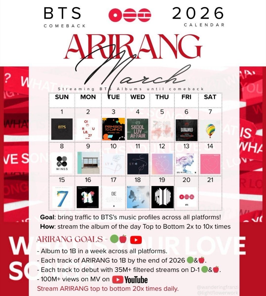 DINÁMICA DE STREAM ‼️

EL DÍA DE HOY LE CORRESPONDE A SKOOL LUV AFFAIR
• muestra tu canción favorita del álbum
• el calendario de #JourneyToArirang
Como van con su stream armiadas?