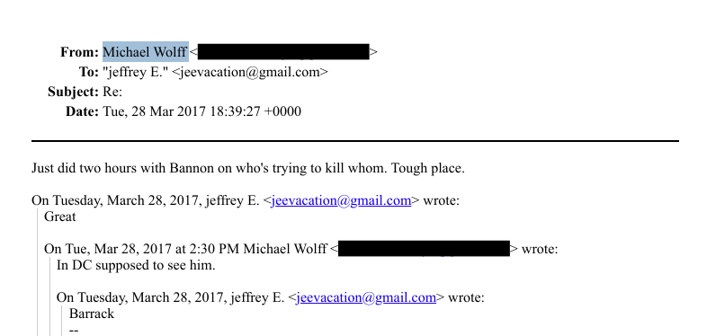 Michael Wolff is a journalist/media consultant, as well as a columnist &amp; contributor to USA Today and The Hollywood Reporter.

Wolff allegedly met with Barrack Obama in 2017 + a conversation with Bannon for 2 hours

'Just did two hours with Bannon on who's trying to kill whom.'