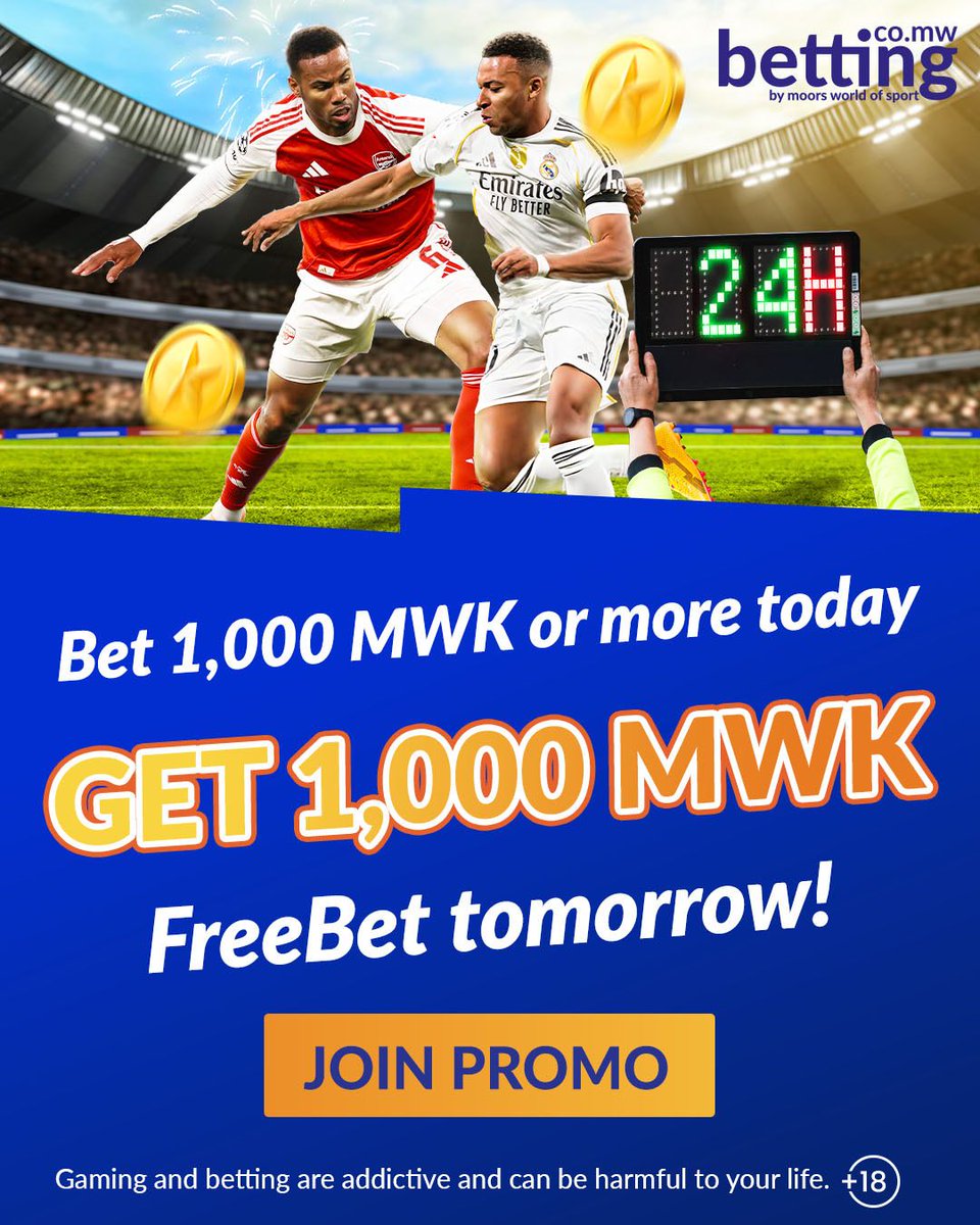 MWOSMalawi's tweet photo. π₯ Get ready for back-to-back excitement with Moors Malawi!
Bet 1,000 MWK on any sports event today and receive a 500 MWK FreeBet tomorrow.
π Learn more: https://t.co/LcRWlMT2qS
π Bet responsibly.
#MWOSMalawi #TheHomeOfSports #bettoday #offer #bonuspromotion https://t.co/KLCQYTjDc2