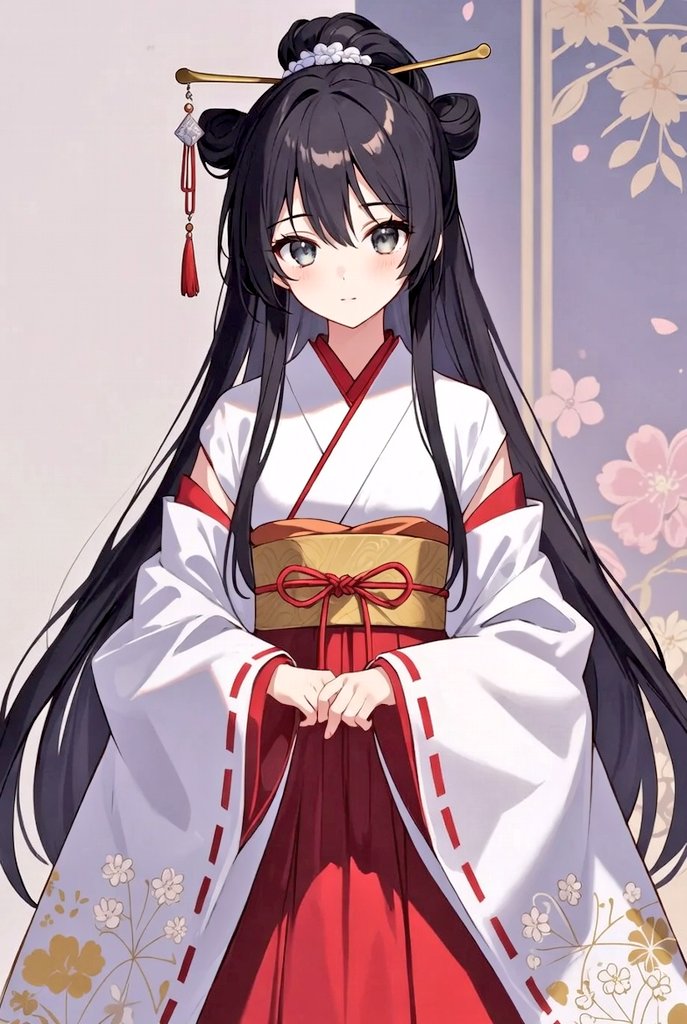 Grok画伯で遊んでみた。 雛人形みたいな十二単姿の女性のイラストを