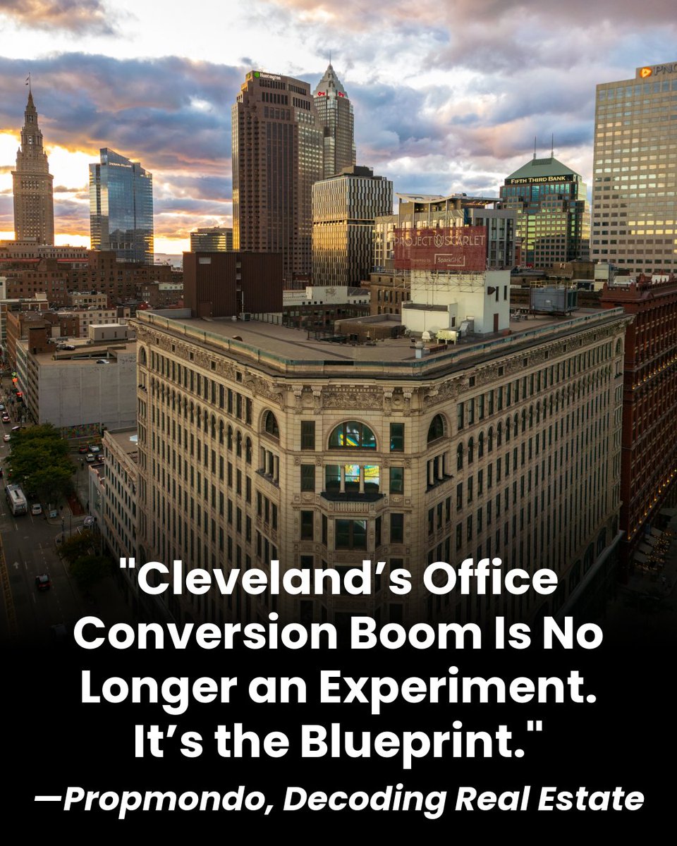 "Few cities outside of New York have matched that level of sustained adaptive reuse." 🏙️

Since 2013, Cleveland has converted or renovated 6.6 million square feet of office space, delivering nearly 4,000 housing units with another 1,500 on the way. 

🔗 propmodo.com/playbook/cleve…
