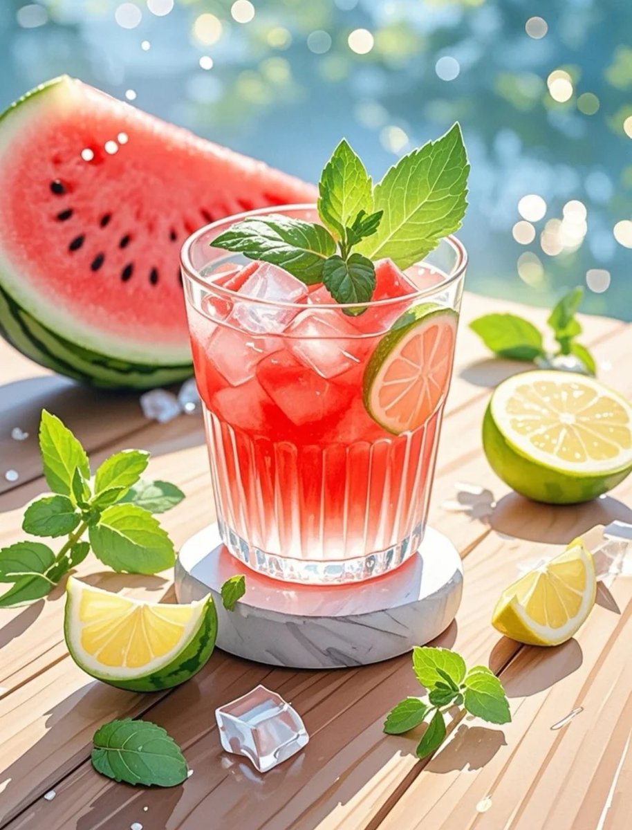 bekebeki's tweet image. 5-Minute Watermelon Mint Cooler  Chop 2 cups watermelon + 5 mint leaves → blend 30 sec → strain (optional) → top with ice! Sweet, hydrating, zero added sugar. Perfect for beating summer heat  #QuickDrinks #SummerSips