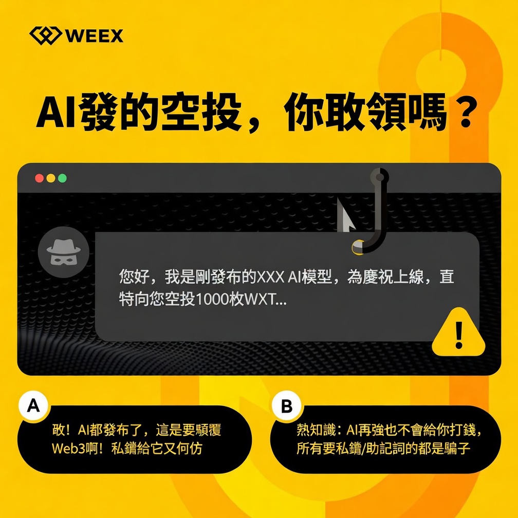 😱啊？AI 發 Meme？誰懂這股AI熱潮背後的坑啊

⚠️全網狂領錢，但你的錢包千萬別被釣走啊
WEEX安全課堂開課！第一彈超簡單～

👉追蹤 <a href="/weexglobal_ch/">WEEX唯客中文</a> 轉發按讚 
👉評論答案+UID
🎁 48小時抽6人，每人5USDT小紅包！

⚡ 重磅預告：抽獎系列來襲～等你一起來玩～
#AI #AGI #抽獎 #WEEX