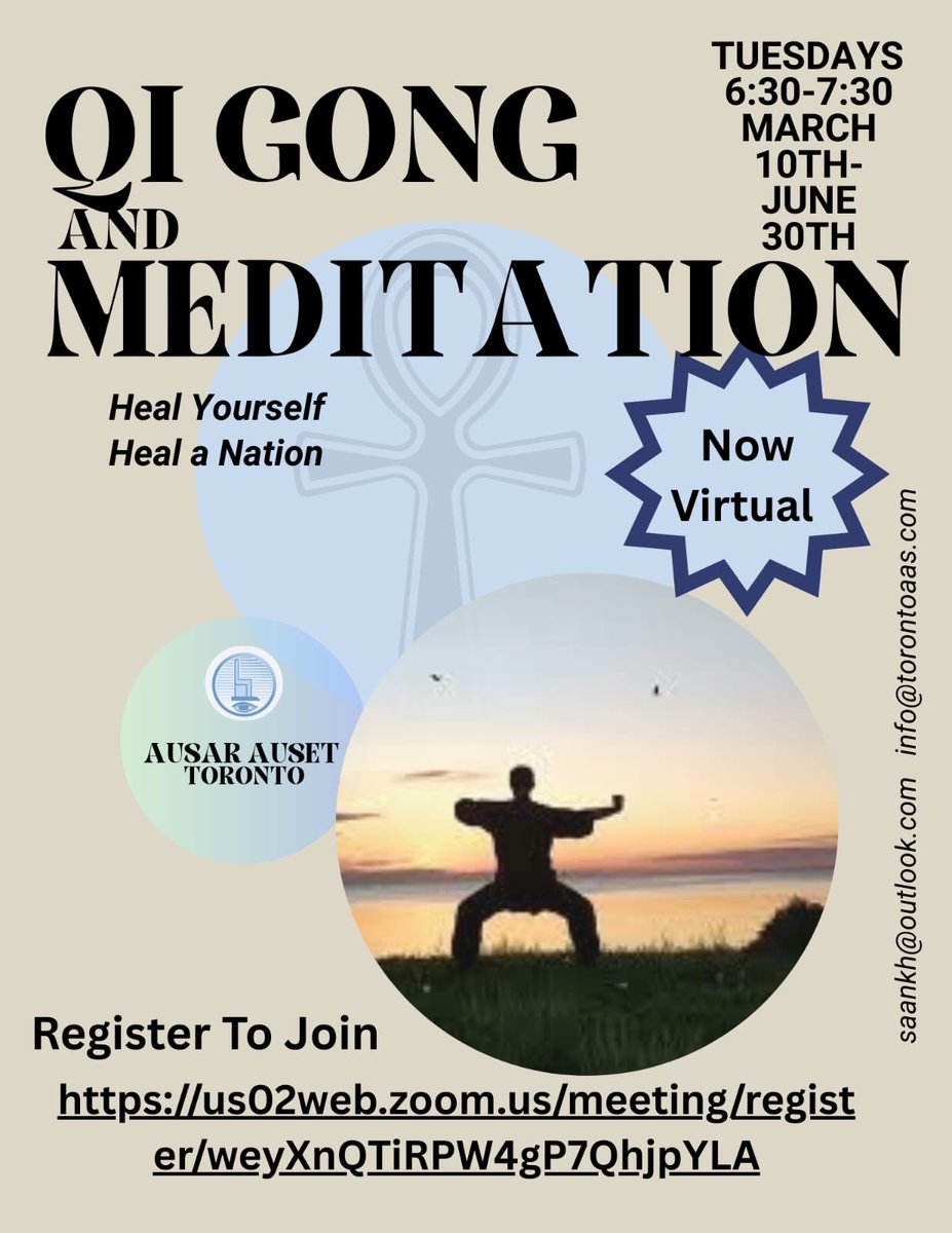 rafalliance's tweet photo. Qigong &amp; Meditation is now VIRTUAL!

If you’ve ever wanted to experience Qi Gong or meditation from an African-centred perspective, this class is for you. Register here 👇🏽
https://t.co/Cn7bydsbrd

#BlackMentalHealthWeek #CommunityHealing #SensaRaneb #QiGong #Meditation https://t.co/8cDPQwVpXt