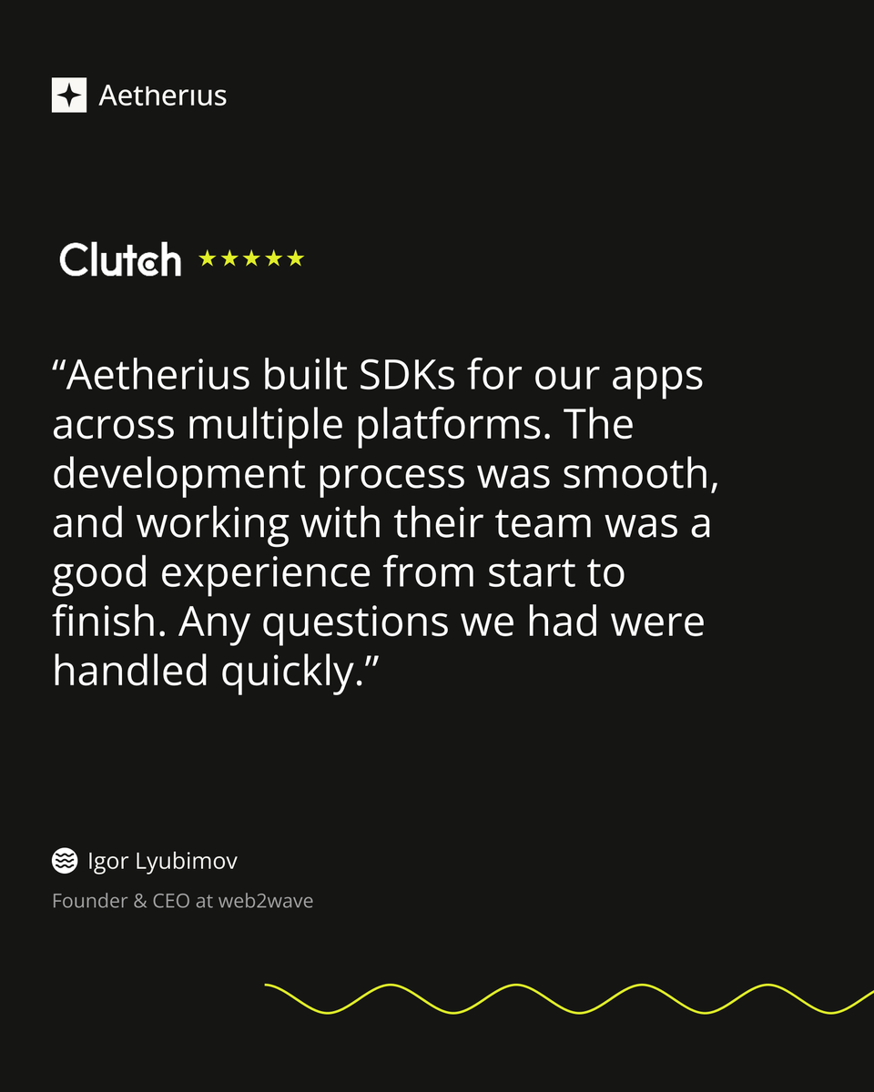 AetheriusTech's tweet photo. One more successful partnership 🙌

Building SDKs that perform seamlessly across multiple platforms is a complex puzzle, but it’s one we love to solve 🧑‍💻✨
#MobileAppOutsourcing #MobileAppProject https://t.co/jvOb1YgFdV