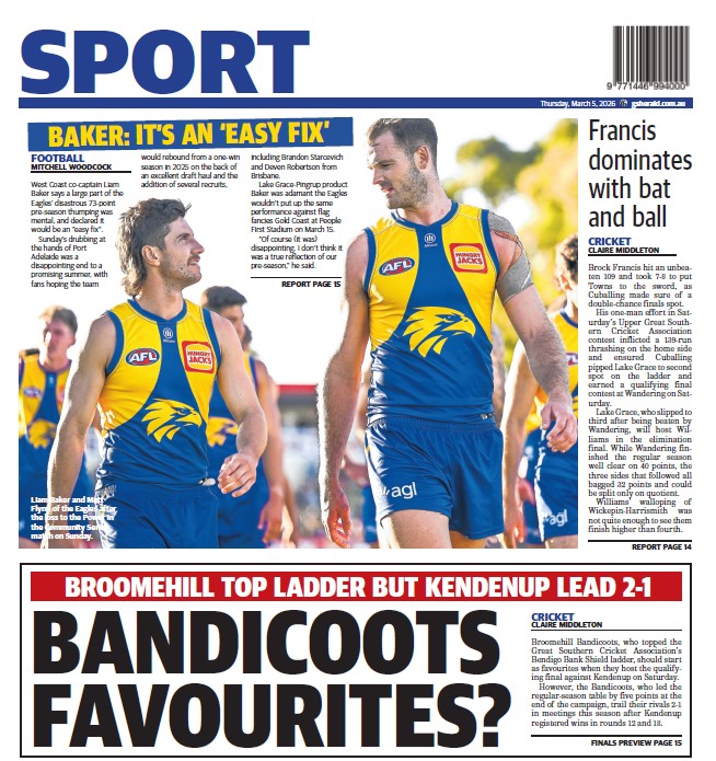 The back page of tomorrow's Great Southern Herald 🗞️