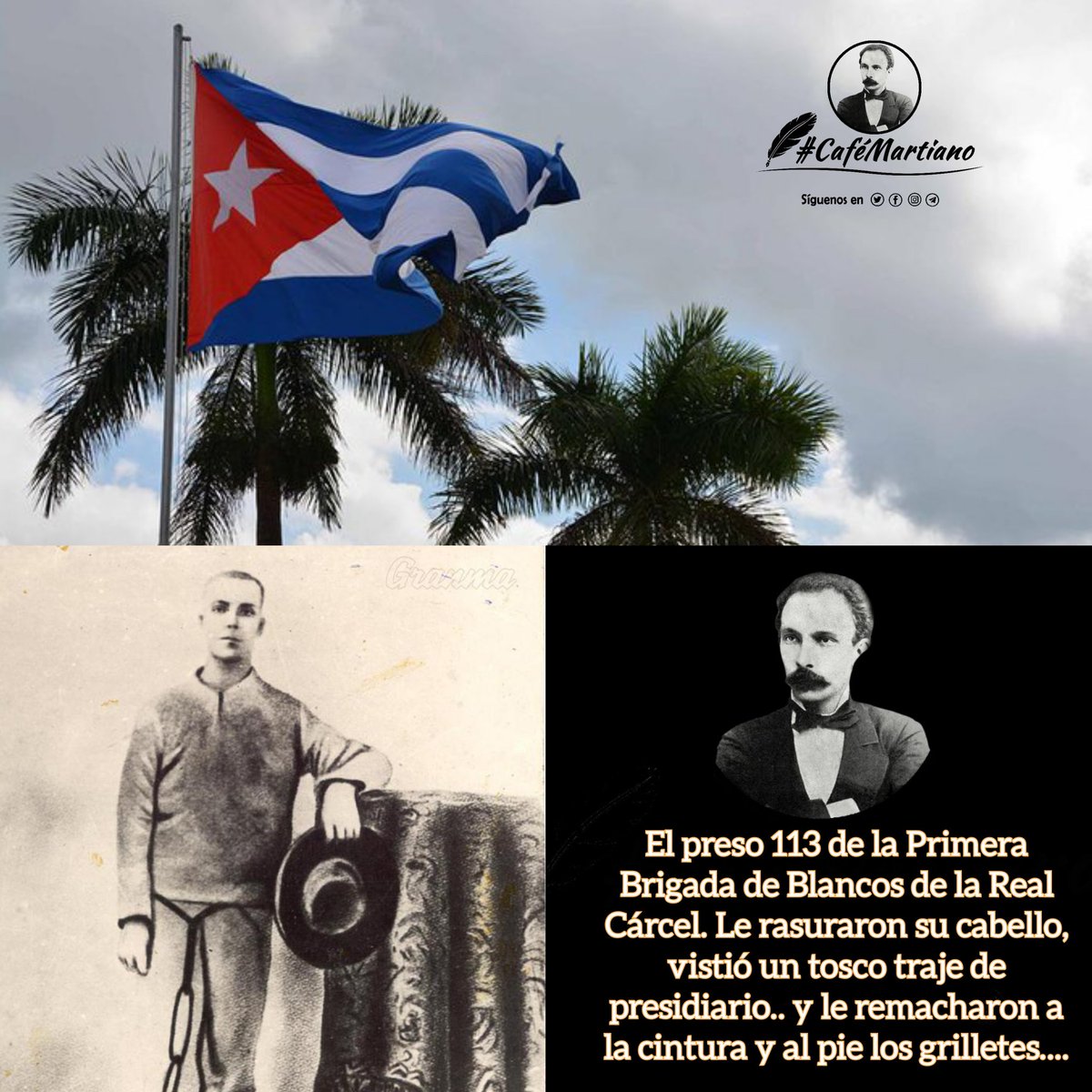 Buenos días 🇨🇺 #CaféMartiano
156 años hace que el Maestro fuera hecho preso en las Canteras de San Lázaro, de su estancia escribió:

✍️"Ninguna pluma que se inspire en el bien puede pintar en todo su horror el frenesí del mal".

#CubaViveEnSuHistoria