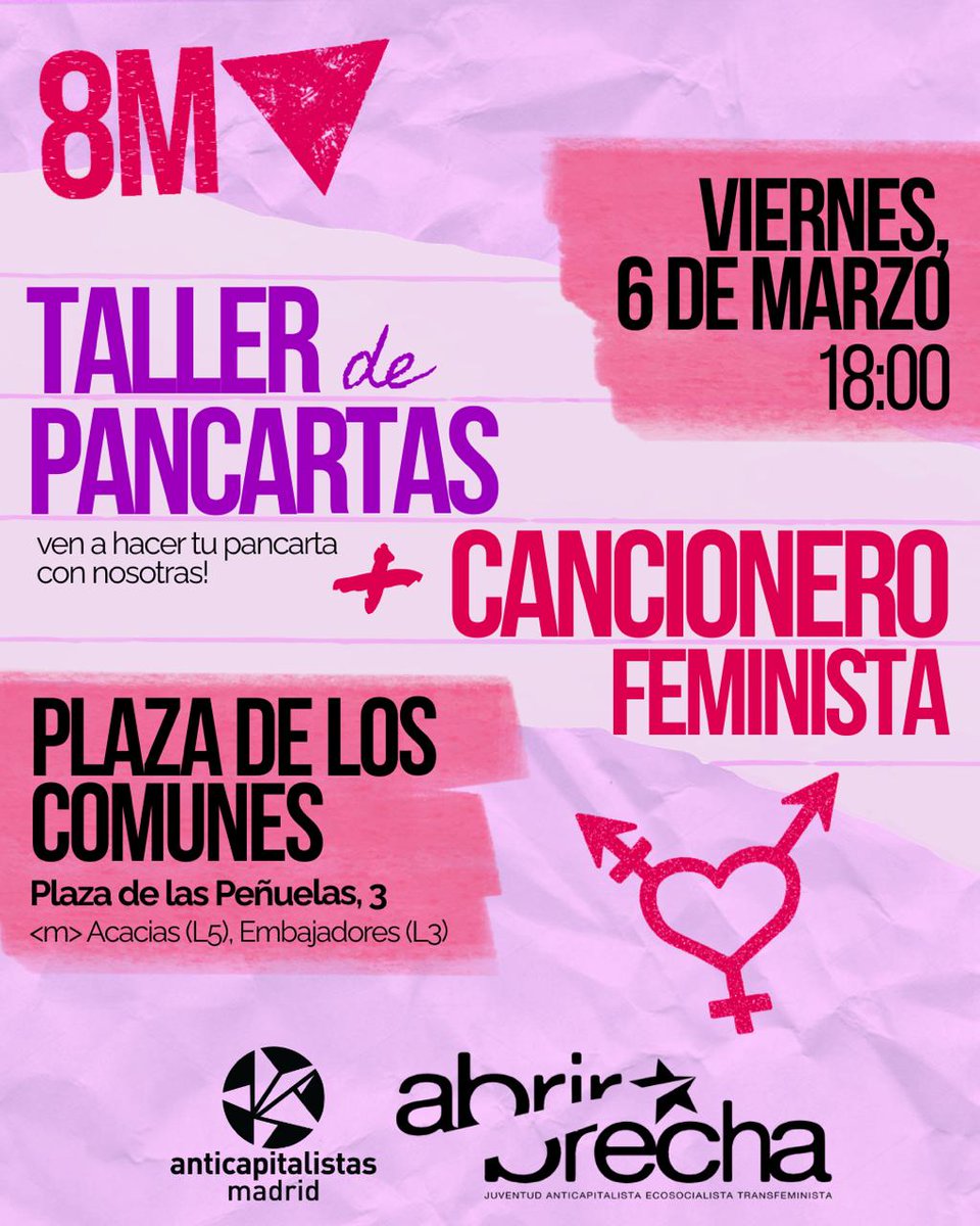 AbrirBrechaMad's tweet photo. Prepara con nosotras el 8m💜✊

Este viernes nos vemos a las 18h en Plaza de los Comunes para calentar motores hacia la mani

Construyamos juntas un transfeminismo anticapitalista contra la extrema derecha ❤️‍🔥 https://t.co/jWtRHXEUw3