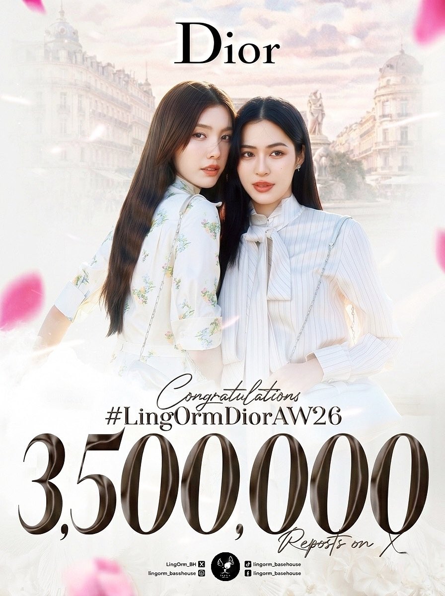 LingOrm_BH's tweet photo. 𝐂𝐨𝐧𝐠𝐫𝐚𝐭𝐮𝐥𝐚𝐭𝐢𝐨𝐧𝐬 𝐅𝐨𝐫 𝟑.𝟓 𝐌𝐢𝐥𝐥𝐢𝐨𝐧 𝐑𝐞𝐩𝐨𝐬𝐭𝐬 𝐎𝐧 𝐗 🎉🎉🎉

LINGORM BA DIOR AT PFW26
#LingOrmDiorAW26

จาก 3 ล้านสู่ 3.5 ล้านในพริบตา ด้อมม่วงไม่เคยแผ่ว มีแต่แรงขึ้นเรื่อย ๆ นี่แหละพลังรักของจริง รีโพสต์นี้เพื่อคนที่เรารัก และเราจะไม่หยุดแค่นี้ ไปกันให้สุดจนกว่าจะครบ 24 ชั่วโมง ลุย!!✨🚀 🗼💜🇫🇷💫✨

Cr. Photo : fruit_day

#LinglingKwong #OrmKornnaphat  #LingOrm #Dior #DiorAW26 #PFW  @Dior @linglingsirilak @ormmormm