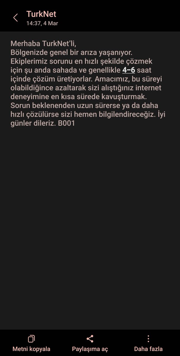 snmbrck's tweet photo. @TurkNetDestek @TurkNetDestek 
Ne diyelim mesela patronlara, müşterilere? Yurtdışıyla iş yapanlar ne desin? Kritik işleri olanlar ne yapsın 4-6 saat boyunca aniden? 700 liralık hizmet mi şimdi bu? https://t.co/tnnUbSuKM5