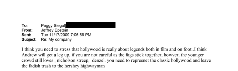 this is the reply Epstein gave

'I think Andrew will get a leg up, if you are not careful as the fags stick together'