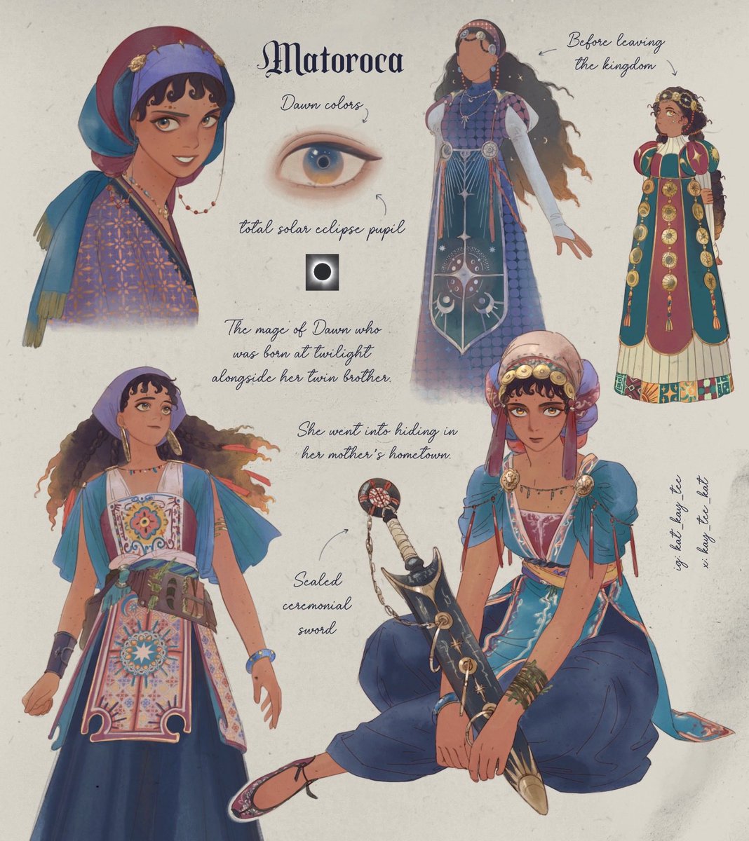[OC] Early concepts for Matoroca, the mage with the blessing of twilight 🌅