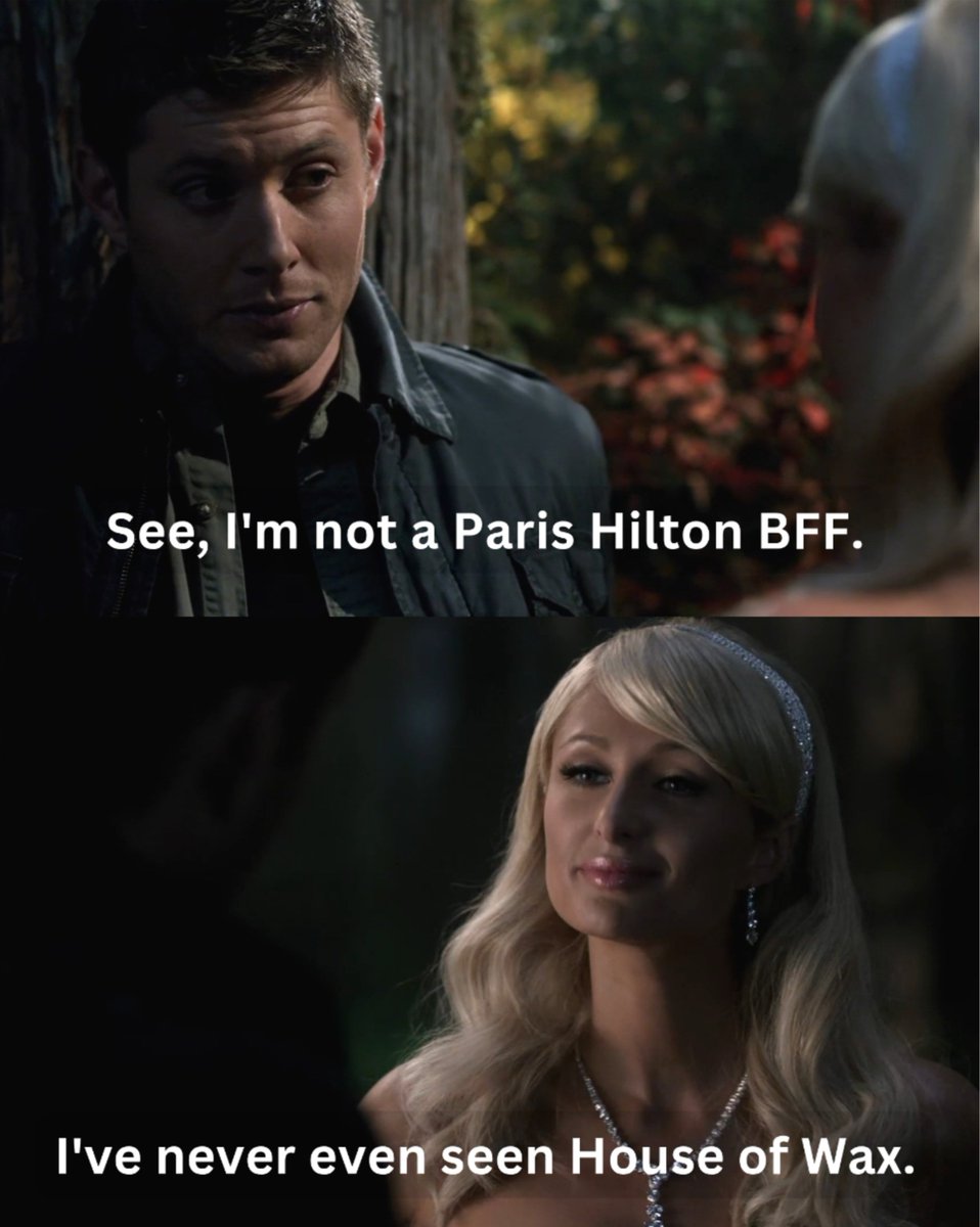 spn_aesthetic's tweet photo. Jared padelcki and Paris Hilton were both in the movie "House of Wax" before the episode fallen idols https://t.co/wrrRZUMDqz