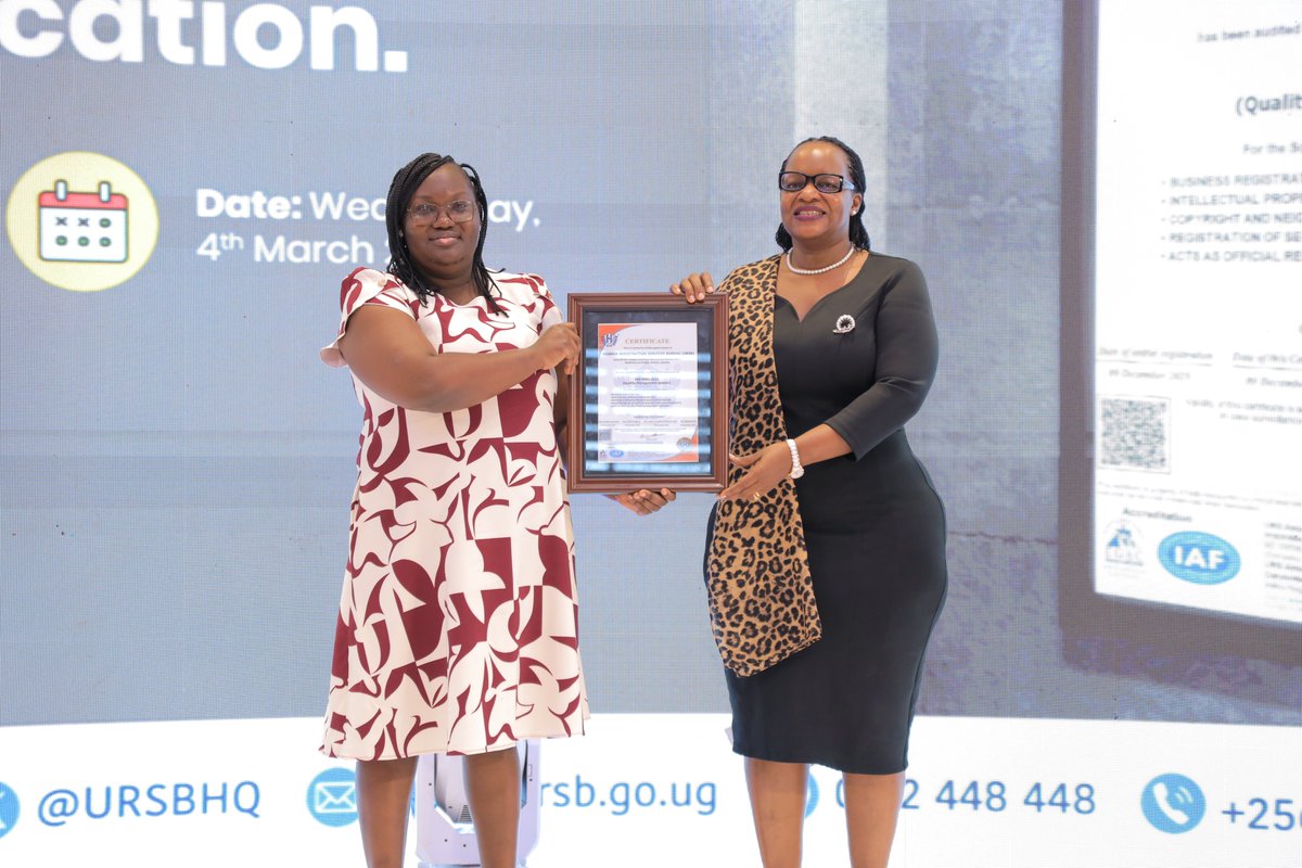 URSBHQ's tweet photo. 4/ And as Registrar General, Mercy K. Kainobwisho, reflected, this journey began in 2018.
Today, at the Uganda Registration Services Bureau, our services are no longer dependent on personality. We are guided by systems, standards, and accountability.

That is the true meaning of ISO.
#ISOCertification #PublicService #QualityManagement