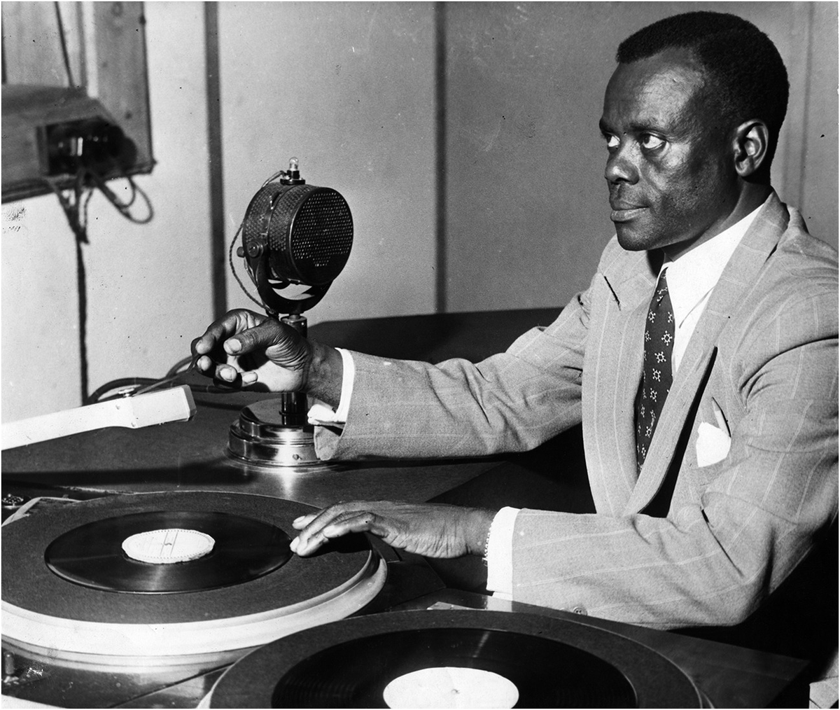 c 1956: The first Black radio announcer in South Africa, King Edward Masinga, broadcasts on Durban SABC’s Bantu programme. Image Source: Drum Social Histories/Drum Archive