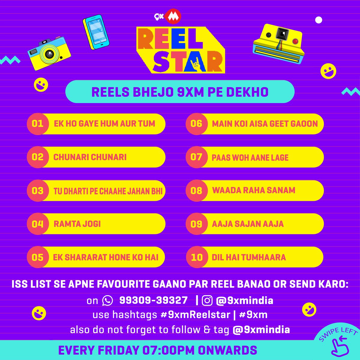 9xmHaqSe's tweet image. Yeh hai aapke iss hafte ke favorite 90's ke gaane, bhejo humein apne reels, aur paao mauka humare channel @9xmindia pe feature hone ka ❤️📺
.
Bhejiye apne reels 9930939327 is number pe and Use kijiye humara hashtag #9xmReelstar #9xm also don’t forget to tag and follow us❤
.
So