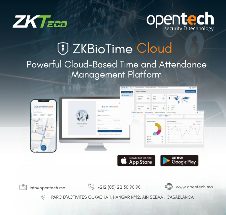 _OPENTECH_'s tweet photo. 🚀 Simplifiez la gestion de votre personnel avec ZKBio Time Cloud !

Passez à une solution 100% Cloud pour la gestion du temps et des présences.

✨ Gagnez en efficacité, visibilité et contrôle !

#ZKTeco #ZKBioTime #TimeAttendance #CloudSolution #Pointage  #Sécurité #OpenTech https://t.co/uaZBw8l18t