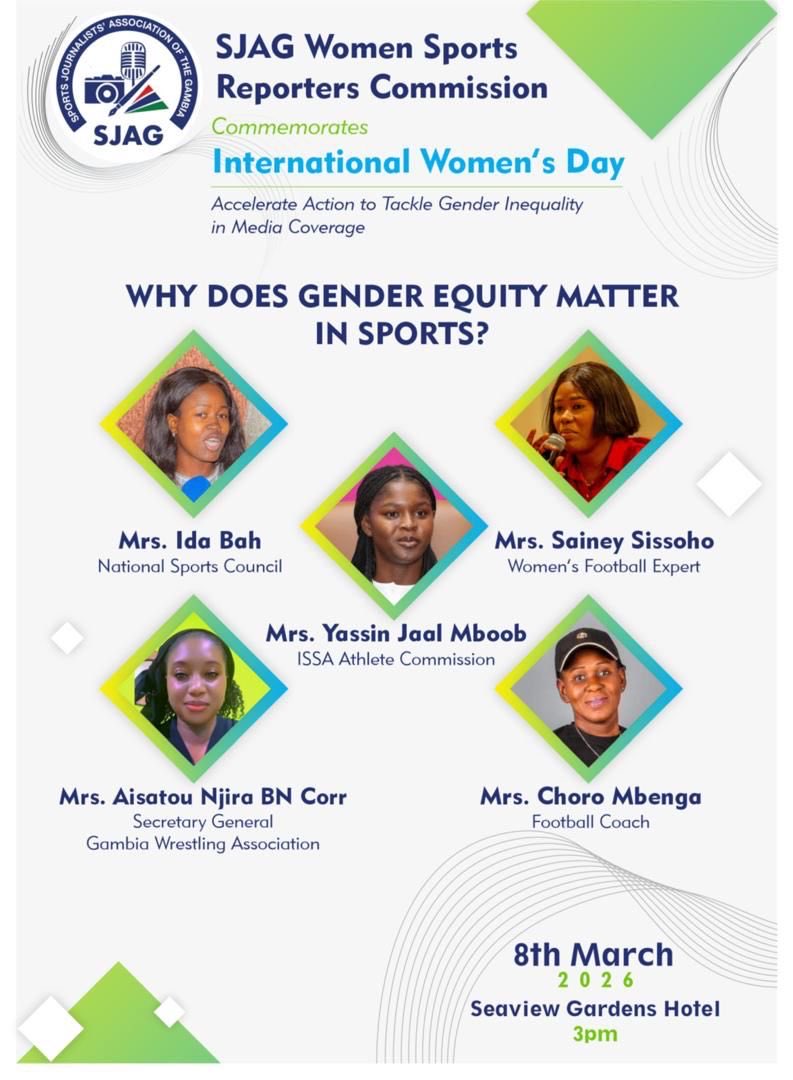 wsrcgambia's tweet photo. Join us as we engage influential women in sports and media to unpack the realities, challenges and solutions surrounding gender inequality in sports coverage.

@UNICEFGambia @TheGambiaFF @GAMBIASPORTS https://t.co/XW8VHpfGi6