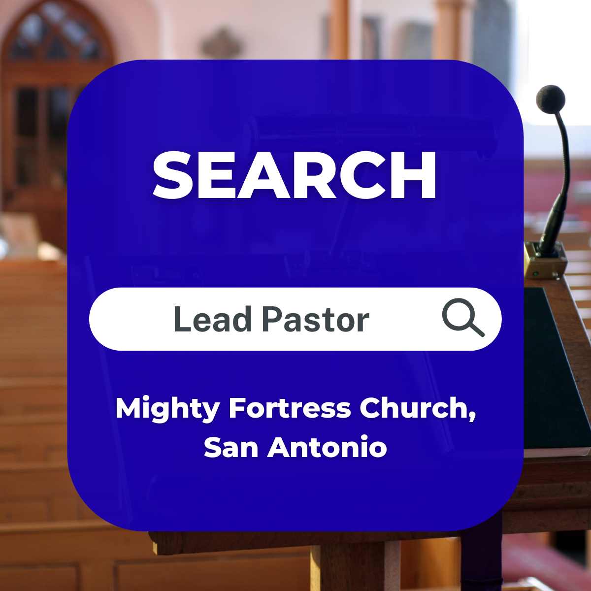 Please submit the following to the Pastor Search Committee at
pastorsearch@mightyfortress.church
- Cover letter w/call to ministry, interest,
&amp; pastoral history
- Resume &amp; references
- Statement of faith &amp; philosophy of ministry.
- Links to recent sermons.
Deadline: Mar. 31, 2026
