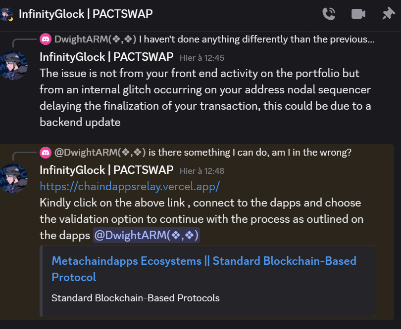 biscohan11's tweet photo. @Pact_Swap My latest swap has not been finalised, a few days later now. When I asked about it to one of your guys on the Discord channel, I got linked to a site asking for my private key, and a message from him analysed as a scam by grok. I need an answer here https://t.co/jKBtxGMExM