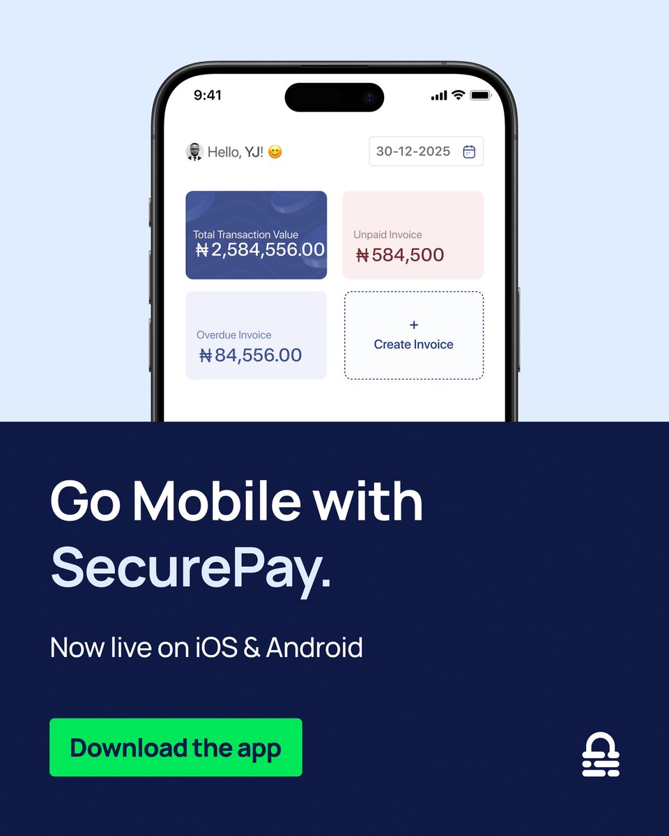 getsecurepayai's tweet photo. SecurePay Mobile is LIVE! 🚀
We started with a simple idea, payments should be fast, safe, and stress-free. Today, that idea is in your hands, literally.

Download now, explore all features, and see why SecurePay is changing the way people move money. 
#securepayments #securepay https://t.co/R9Vm2656QU