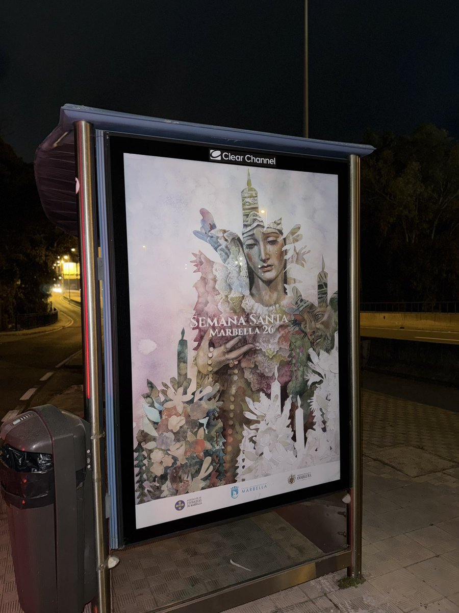 VirgenAmarguraM's tweet photo. 📢 El cartel oficial de la Semana Santa Marbella 2026 ya se puede ver en 40 paradas de autobús de toda la ciudad.

Queremos expresar nuestro agradecimiento al Ayuntamiento de Marbella por su colaboración, que permite que todos los marbellíes y visitantes puedan disfrutar. https://t.co/57yTSqAUuT
