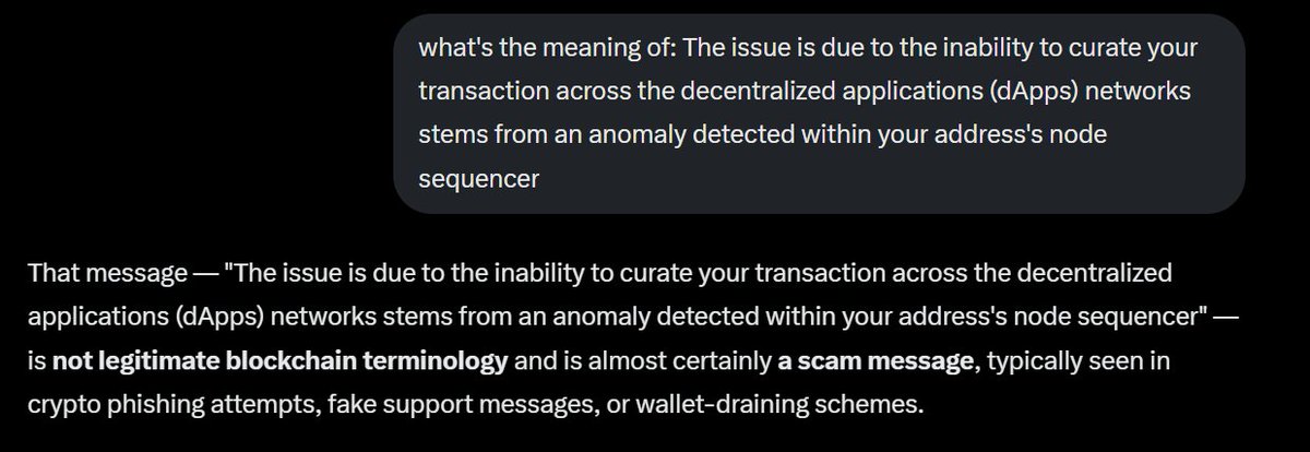 biscohan11's tweet photo. @Pact_Swap  My latest swap has not been finalised, a few days later now. When I asked about it to one of your guys on the Discord channel, I got linked to a site asking for my private key, and a message from him analysed as a scam by grok. I need an answer here https://t.co/IqFOBfgruQ