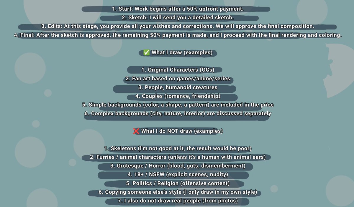 xleb275560's tweet photo. ❗ATTENTION: REFUNDS ARE NOT AVAILABLE FOR PAYMENTS MADE VIA LAVA TOP❗

❗ПРИ ОПЛАТЕ ЧЕРЕЗ ЛАВА ТОП ВОЗВРАТ СРЕДСТВ НЕВОЗМОЖЕН❗

Hey guys, I've finally made a price list for my commissions! I finally got around to doing it! https://t.co/tSaljeBae0