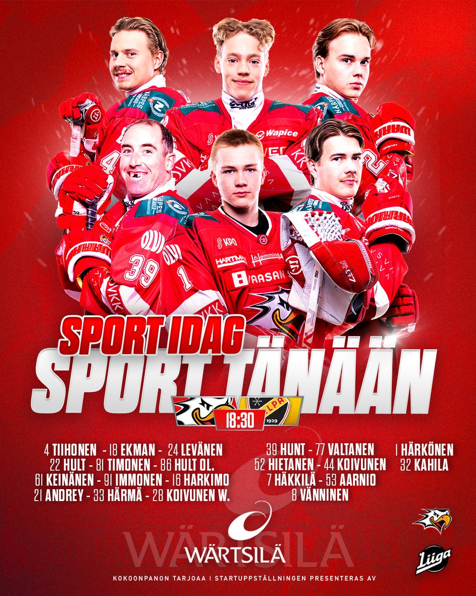 VaasanSport's tweet photo. SPORT TÄNÄÄN! ❤️🤍 Liiga-debyyttinsä 7. pakkina tänään tekee puolustaja Emil Vänninen! Kiekko jäähän 18:30, tule mukaan! 🤩

Kokoonpanon tarjoaa @wartsilavoice

#VaasanSport #Vaasa #Vasa #Liiga https://t.co/X70CfY1Bxb