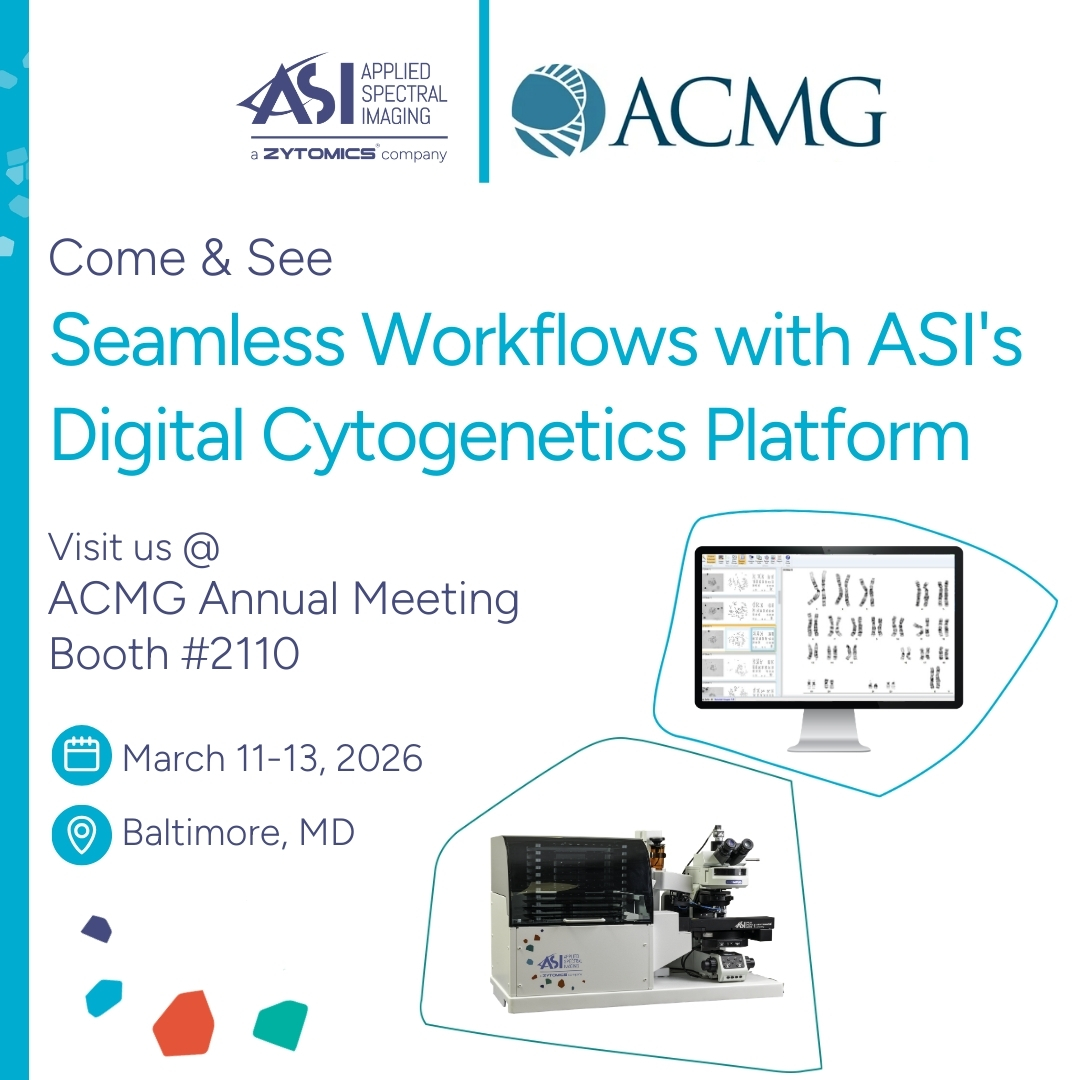 Visit ASI #ACMG2026 | Booth #2110 | Baltimore | March 11-13 to see our cytogenetics solutions in action - including AI-guided karyotyping and digital FISH workflows.
We’re also participating in the presentation of two scientific posters 600 and 664 on AI in chromosome analysis.