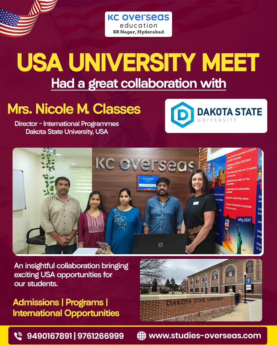 kcoversea's tweet photo. USA University Meet 2026  Dakota State University Collaboration  KC Overseas

#USAUniversityMeet #StudyInUSA #DakotaStateUniversity #KCOverseas #USAdmissions #InternationalPrograms #studyabroad2026 https://t.co/G6FNwZ08Es