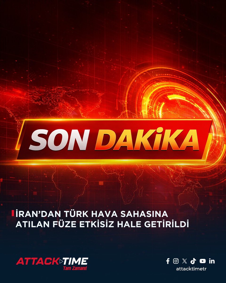attacktimetr's tweet photo. İran'dan ateşlenip Türk hava sahasına yönelen balistik mühimmat etkisiz hale getirilmiştir. MBS'den yapılan açıklamada , "İran'dan ateşlenip Türk hava sahasına yönelen balistik mühimmat, Doğu Akdeniz'de konuşlu NATO savunma unsurlarınca etkisiz hale getirilmiştir."

#savaş https://t.co/PWfA07Uak3