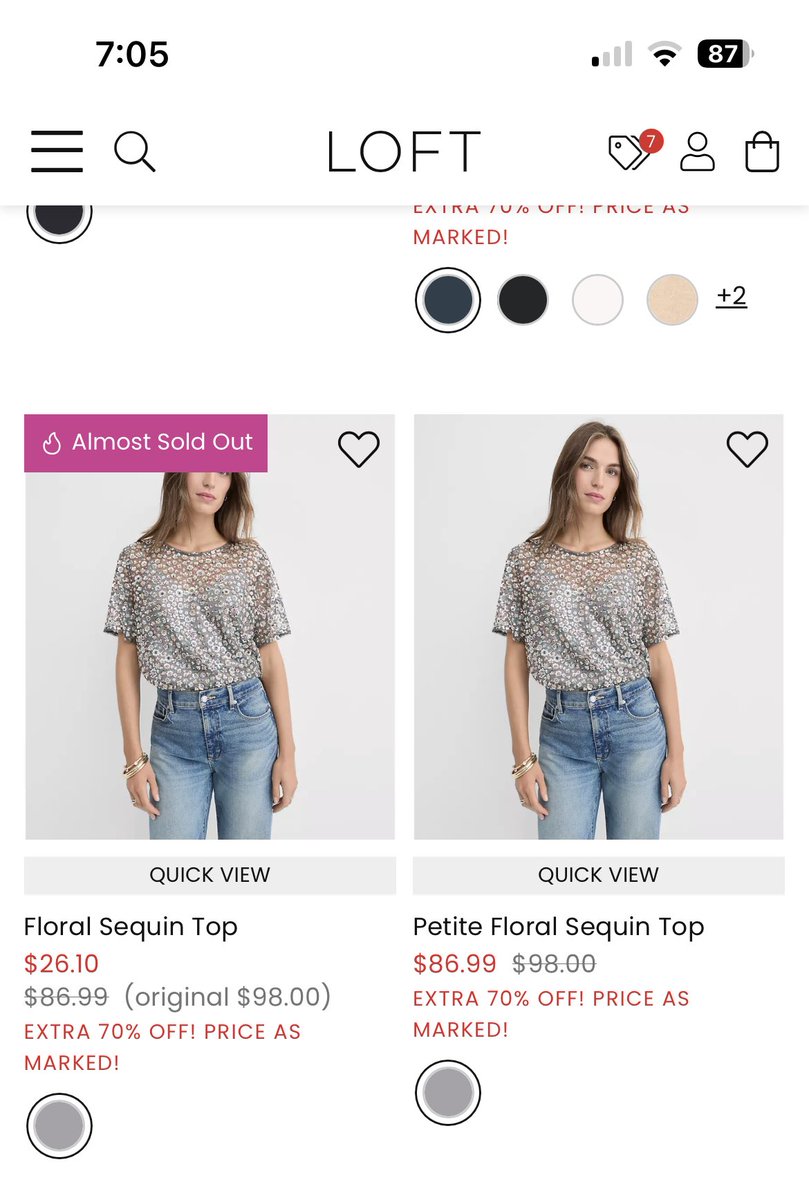 reddirtjen's tweet photo. ⁦@LOFT⁩ you may want to update your website. Not cool that you are selling the same top but in petites for $60+ more.. https://t.co/e34iqAxTDK