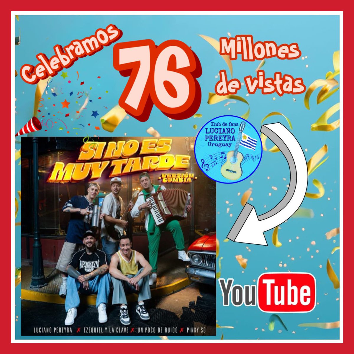 FCLuPereyraUy's tweet image. #SiNoEsMuyTarde pasa los #76M de reproducciones en #YouTube 🎉 🎉 🎉 
 @LucianoPereyra @ezequiel_y_laclave @unpocoderuidook

@lujanprod @umuruguay @nicogaribotti @umargentina #LucianoPereyra