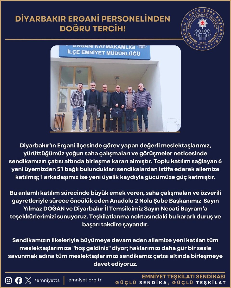 Diyarbakır/Ergani ilçemiz doğru tercih yaparak toplu geçiş gerçekleşti DMS ilçe temsilcisi de sendikasından ve görevinden istifa ederek sendikamıza geçiş yaptı