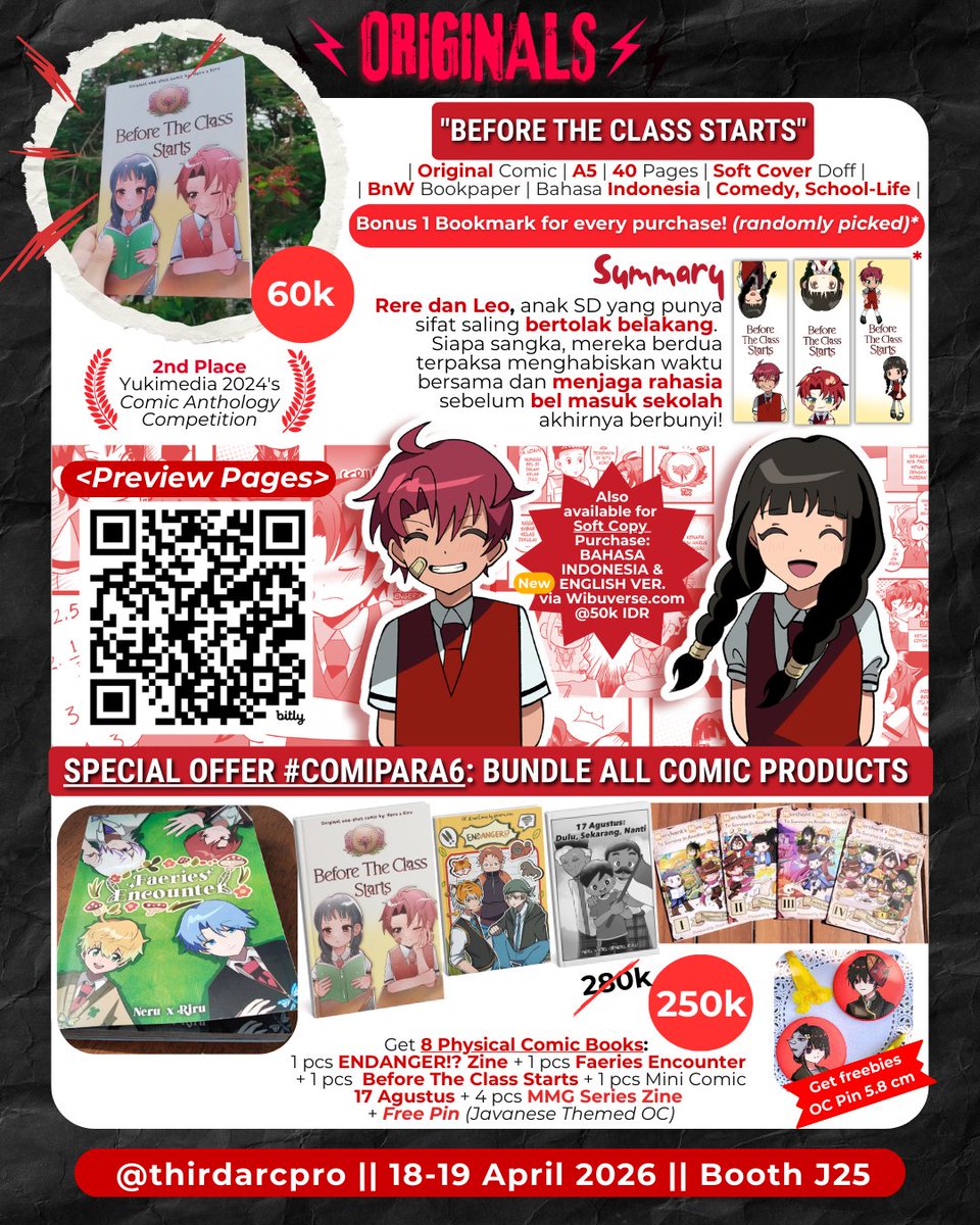 thirdarcpro's tweet photo. Originals:
✨Hat Products
✨New OC Zine Comic
✨One-Shot Comic
✨Zine Comic Series
✨Available soft copy purchase via wibuverse
✨Bundle Promo

Ada new produk topi! Beli topi bisa gratis komik loh! +Ada bundle komik lebih hemat &amp; dpt freebies~
[2/6]
#Comipara6 #Comipara6Catalogue https://t.co/mDIaBCJS3Z