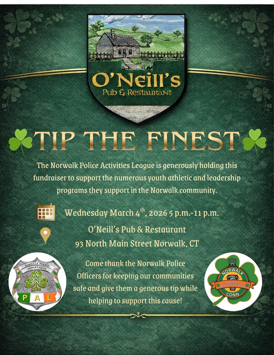 Reminder to tip Norwalk’s Finest!
 
 The Norwalk PAL is hosting a fundraiser to support the many youth athletic &amp; leadership programs it provides to young people throughout our community. 1/2