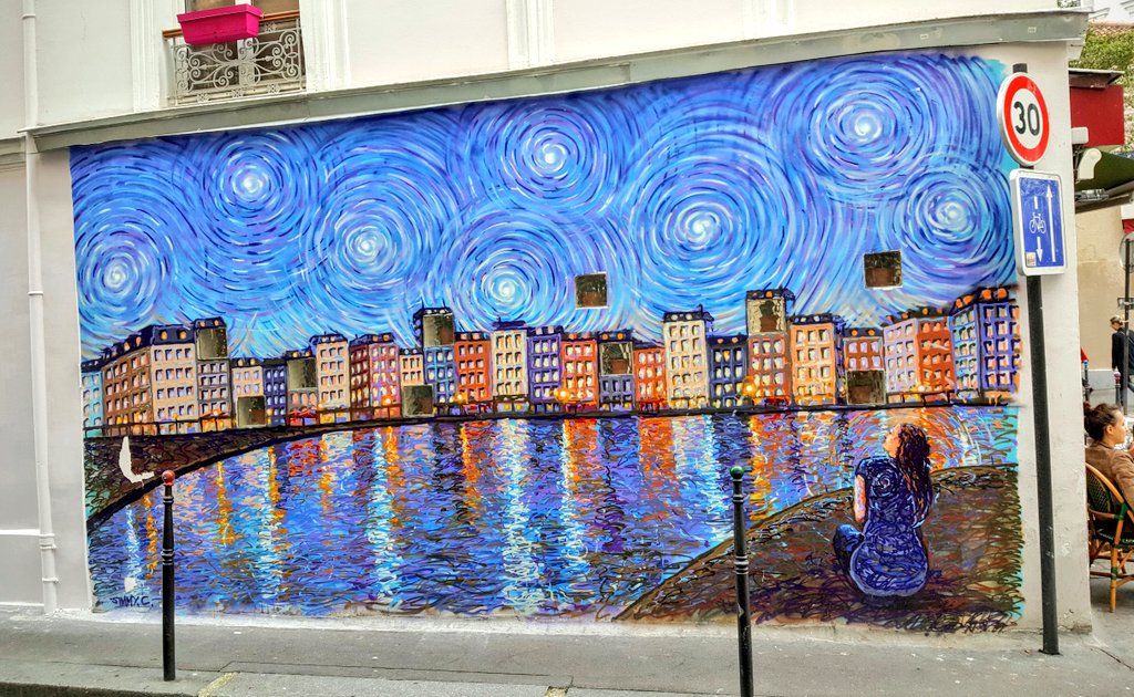 Rue des Cascades #StreetArt elicits the emotion of Vincent van Gogh's Starry Night #Paris #Belleville #France #travel