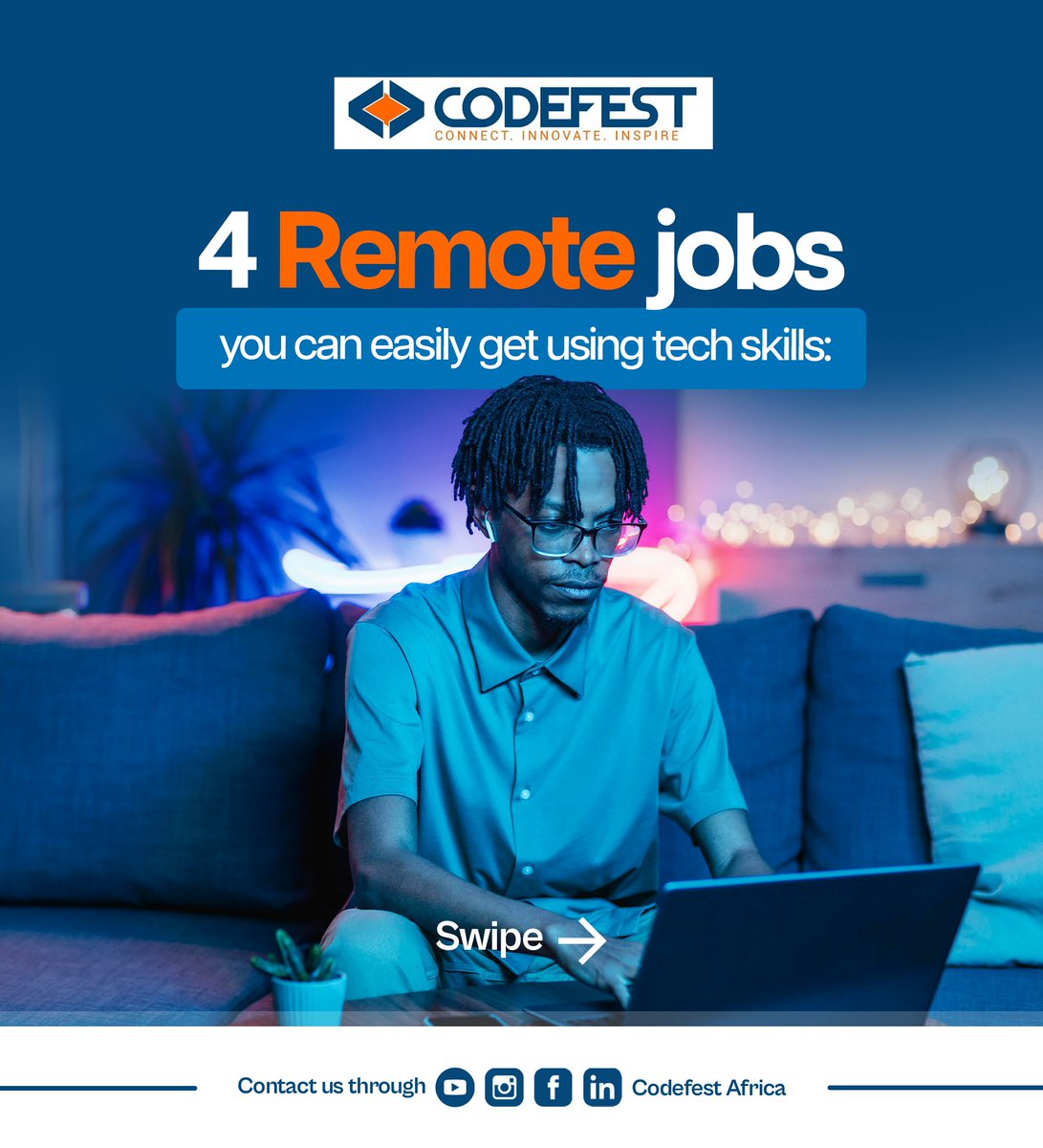 CodefestNGHack's tweet photo. Your skills matter more than your location now.

4 remote tech roles hiring globally:

→ Software Developer
→ Web Developer
→ Data Analyst
→ Digital Marketer

No relocation needed. Just the right skill set.

Which are you building? 👇

#RemoteWork #TechCareers https://t.co/f1tby7RB6Y